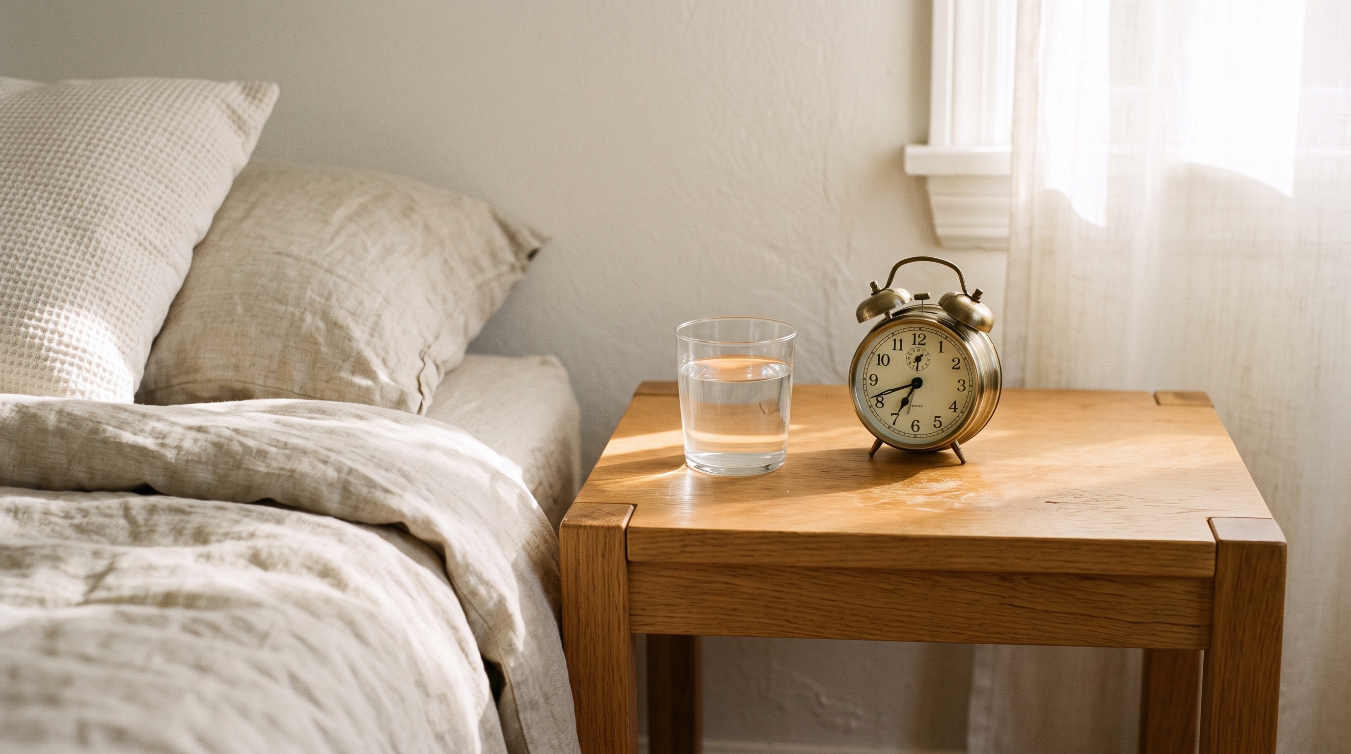 Wooden_nightstand_with_clock